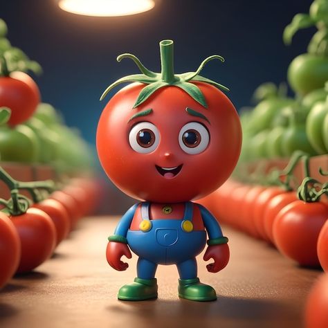 Tomato Character, Tomato Cartoon, Create Character, 2d Character Animation, Vegetable Cartoon, Fruit Cartoon, Funny Fruit, Funny Cartoons Jokes, Image 3d