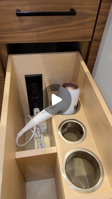 Docking Drawer™ on Instagram Hidden Switch Board Ideas, Hidden Outlets In Bathroom, Electrical Outlets Ideas, Power Outlet Ideas, Bathroom Electrical Outlets, Hidden Outlets In Kitchen, Hidden Electrical Outlets, Outlets In Bathroom, Drawer Outlet