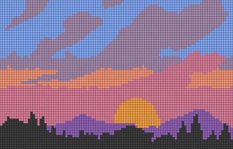 Crochet Tapestry Landscape, Sun Alpha Pattern, Nature Alpha Pattern, Landscape Alpha Pattern, Sunset Alpha Pattern, Scenery Alpha Pattern, Crochet Wall Art, Cross Stitch Landscape, Graph Crochet