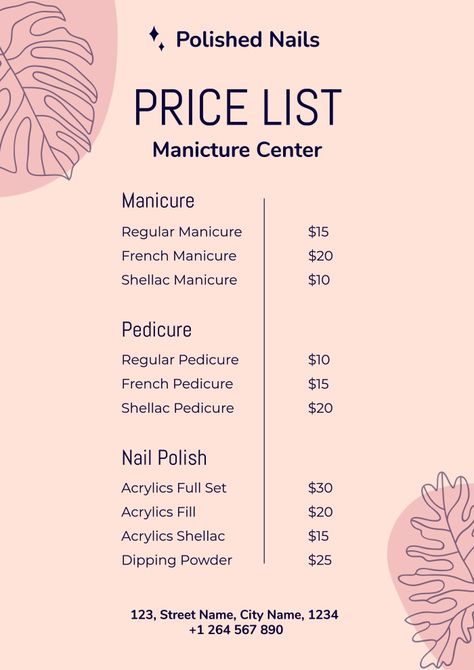 Beauty Salon Price List, Nail Salon Prices, Shellac Pedicure, Price List Design, Salon Price List, Shellac Manicure, Spa Prices, Purple Acrylic Nails, Nail Prices