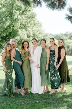 Natural Green Bridesmaid Dresses, Wedding With Green Bridesmaid Dresses, Small Bridal Party Dresses, Green Mix And Match Bridesmaid Dresses, Mixed Green Bridesmaid Dresses, Shades Of Green Bridesmaid Dresses, Green Bridesmaid Dresses Mismatched, Mismatched Wedding Party, Mismatched Green Bridesmaid Dresses