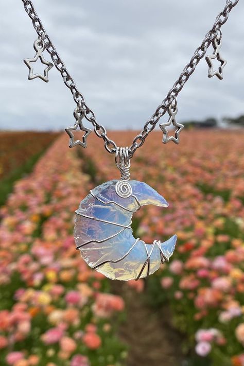 Cristal Jewellery, Opalite Jewelry, Moon Accessories, Moon Choker, Stone Accessories, Choker Chain, Accesories Jewelry, Moon Crystal, Sterling Silver Wire Wrap