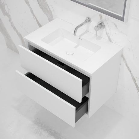 LUSSO STONE VOLINI BATHROOM VANITY UNIT MATTE WHITE 800 Hotel Style Bathroom, White Vanity Unit, Luxury Bathroom Vanity, Bathroom Units, Stone Basin, Vintage Bathrooms, Bathroom Vanity Units, Wall Hung Vanity, Wall Mounted Vanity