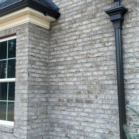 Castle Gray Oversize Brick with Gray Mortar by Pine Hall Brick. Gray Brick House Exterior, Grey Brick House Exterior, Pine Hall Brick, Grey Brick Houses, Brick Farmhouse, Gray Brick, Grey Brick, Exterior Renovation, Brick Exterior House