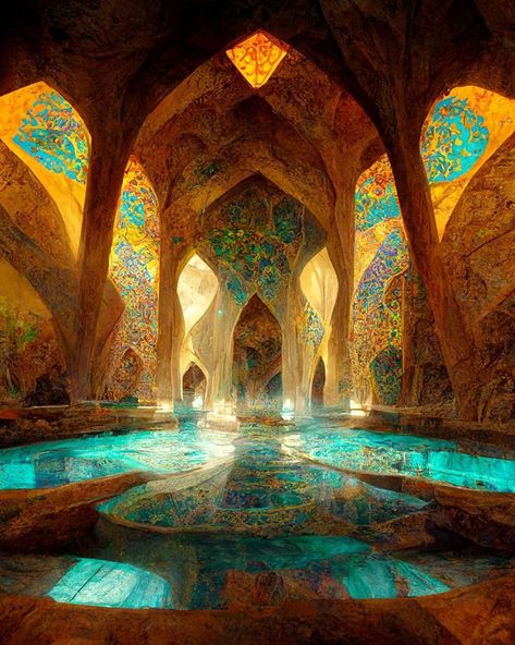 Islamic Iranian architecture inspired concept by AI Iranian Architecture, Fantasy House, Fantasy City, Fantasy Places, Arte Fantasy, Islamic Architecture, Concept Architecture, Beautiful Architecture, Fantasy Landscape