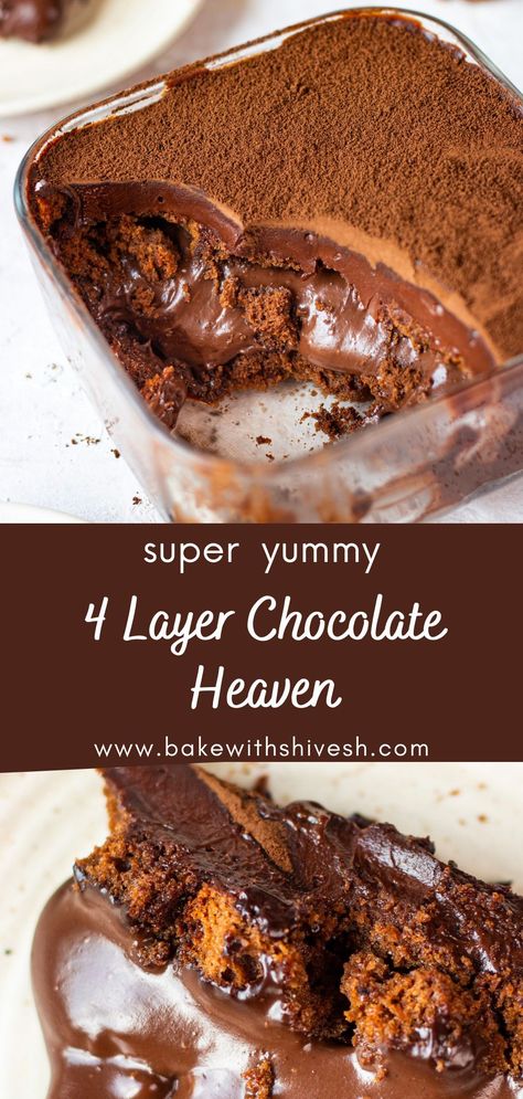 4 Layer Chocolate Dessert, Coffee Chocolate Dessert, Chocolate Heaven Cake, Dessert Chocolate Recipes, Cake Soak Recipe, Chocolate Layered Pudding Dessert, Layered Chocolate Pudding Dessert, Chocolate Cake With Chocolate Pudding, Cake Pudding Recipe