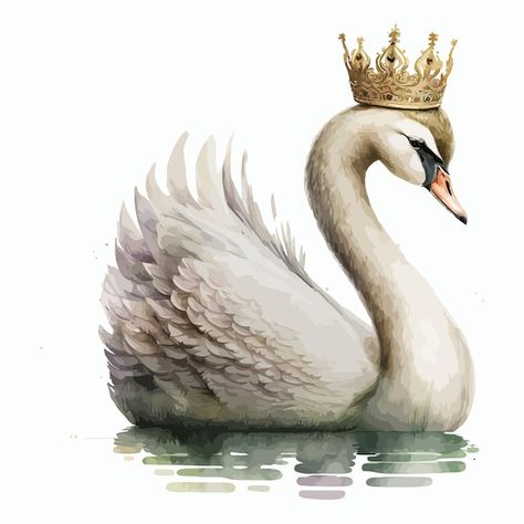 Vector swan in crown in 3d style isolate... | Premium Vector #Freepik #vector #animal-art #swan #cartoon #bird-pattern Swan Queen Tattoo, Swan Cartoon Drawing, Swan With Crown, Swan Goddess, Swan Printable, Swan Cartoon, Swan Crown, Swan Illustration Vintage, Swan Vector