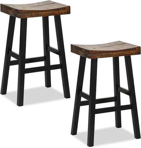 Amazon.com: Giantex Bar Stools Set of 2, 29" Bar Height Saddle Stools, Bar Dining Chairs with Rubber Wood Frame & Footrest, Backless Barstools for Kitchen Island, Dining Room, Pub, Rustic Brown : Home & Kitchen Saddle Seat Bar Stool, Rustic Bar Stools, Home Pub, Saddle Stools, Saddle Seat, Backless Bar Stools, Home Bar Furniture, Wood Bar, Counter Height Stools