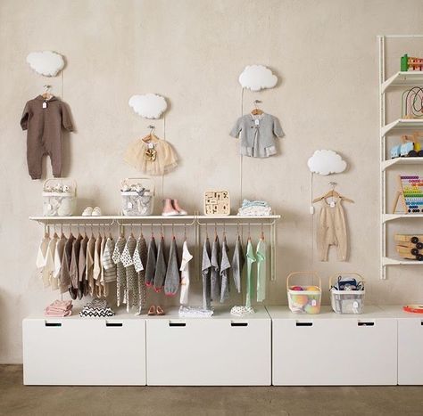 Baby Boutique Display, Ikea Business, Baby Store Display, Kids Clothing Store Design, Baby Room Closet, Storing Baby Clothes, Clothing Store Displays, Kids Toy Store, Clothing Store Interior