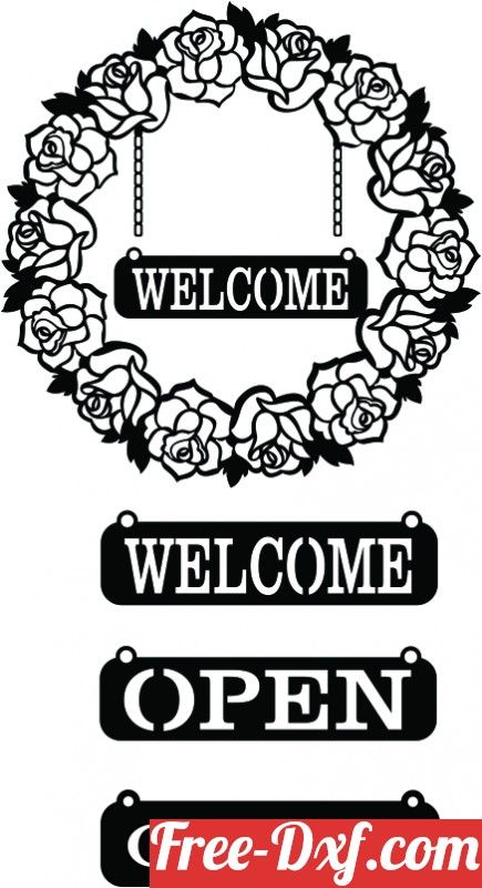 floral wall welcome sign open close f8HF9 High quality free Dxf files, Svg, Cdr and Ai Ready to cut for laser Cnc plasma and Download Instantly Signs Free Dxf Files Cnc Plasma, Cdr Files Design Free Download, Free Laser Cut Files Svg, Dxf Files Free Download Cnc, Dxf Files Free Cnc Design, Dxf Files Free Download Laser, Dxf Files Free Download, Laser Cut Files Free, Free Dxf Files Cnc