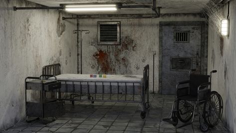 Haunted Hospital - Blender 3D model, Duster on ArtStation at https://www.artstation.com/artwork/r9xnoL Abandoned Hospital Room, Scary Hospital Room, Silent Hill Hospital, Creepy Hospital, Scary Room, Horror Hospital, Haunted Asylum, Rh Dorm, Haunted Hospital