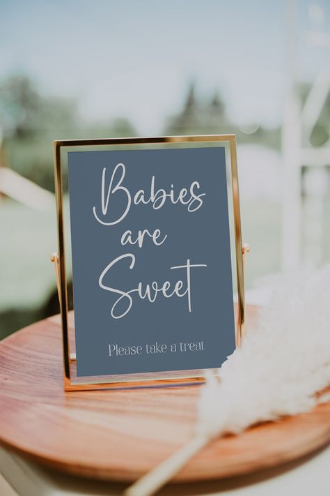 This listing is for a blue-themed Babies are Sweet treat sign. After downloading add the sign to an 8x10 frame and place it on your gift table. Coordinating items can be found at this link: https://etsy.me/3CITp4R You will receive digital files only, nothing will be shipped or emailed to you. The sign is not customized. The downloaded file includes (1) 8x10 JPG sign, (1) 8x10 PDF sign. The resolution of files is 300 dpi. Colors may vary slightly depending on the monitor. Your files will be avail Baby Shower Minimalist, Baby Shower Modern, Shower Minimalist, Baby 2024, Sage Green Baby Shower, Shower Modern, Gift Table Signs, Green Baby Shower, Baby Shower Table