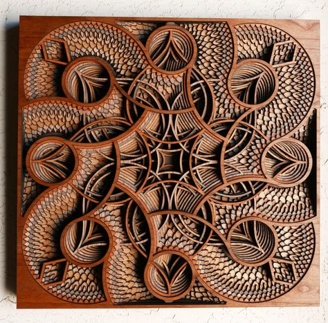 Laser Cut Furniture, Plywood Art, Wooden Sculptures, Laser Cut Plywood, Wood Wall Sculpture, Wooden Words, Layered Art, Fractal Patterns, Wood Artist