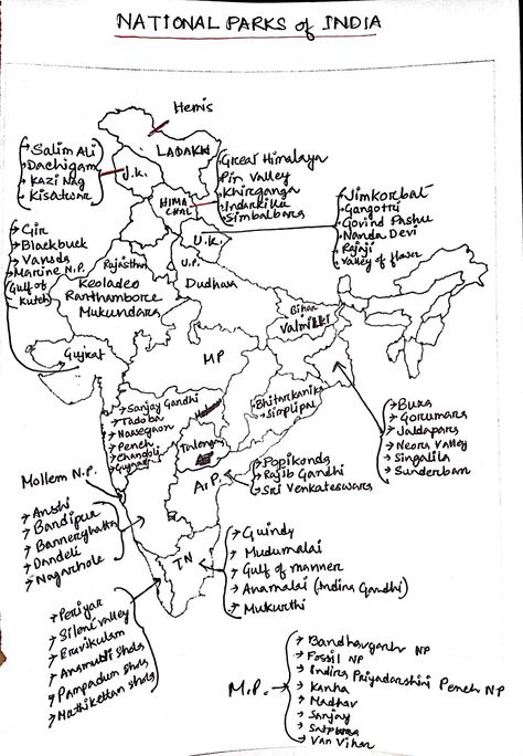 National Parks of India National Parks In India, Indian Map, Indian Geography, Tribes In India, Geography Notes, Upsc Preparation, Basic Geography, Upsc Notes, Ias Study Material