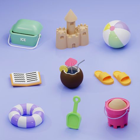 3D beach assets Blender Assets, 3d Pool, 3d Art Projects, 2023 Beach, Ar Game, Beach Play, Art Toys Design, 3d Blender, Instagram Beach