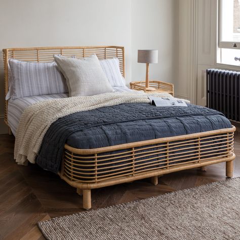 Rattan, Interior trend, Interiors, Decor, Rattan Bed Rattan Bed Frame, Light Wood Bed, Rattan Bedroom, Letto King Size, Furniture Rattan, Rattan Bed, Lit King Size, Bed Frame Design, Bed Queen