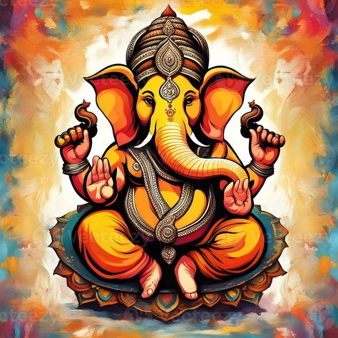 Ganesh--hindu-lord-Ganesha-on-decorative-background--Graphical-poster-modern-art, Lord Ganesha sculpture with decorative elements - ai generative Ganesha Background, Lord Ganesha Art, Sitting Ganesha, Ganesh Background, Ganesh Poster, Graphical Poster, Ganesha Art Illustration, Ganesha Sculpture, Ganesha God