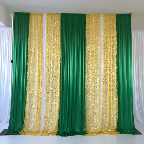 3m H x3m W Free Shipping White Curtain Green Ice Silk Drape Gold Sequin Backdrop Wedding Party Birthday Decoration - AliExpress Shaadi Decoration, Simple Wedding Backdrop, Gold Sequin Backdrop, Curtain Green, Sequin Backdrop, Backdrop Wedding, White Curtains, Birthday Decoration, Grad Party