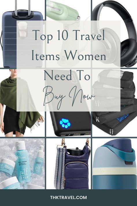 https://www.thktravel.com/top-10-travel-items-women-need/ Essential Items For Women, Best Travel Accessories Woman, Travel Gear For Women, Gifts For A Traveler Woman, Travel Gadgets For Women, Travel Must Haves For Women, Best Travel Items, Travel Steamer, Travel Wrap