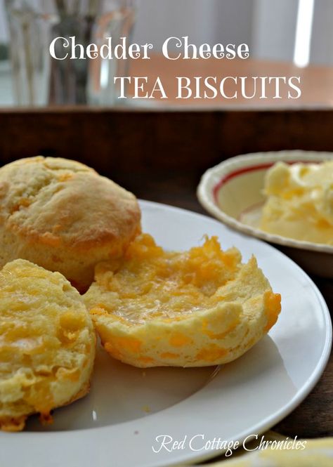 Cheddar Cheese Tea Biscuits warm from the oven, smothered in butter.  Start to finish in about 20 minutes.  Yummy memories from my childhood!  redcottagechronicles.com Cheese Tea Biscuits, Easy Brunch Ideas, Cheese Tea, Biscuit Rolls, Tea Biscuits, Cheese Biscuits, Biscuit Bake, Red Cottage, Homemade Biscuits