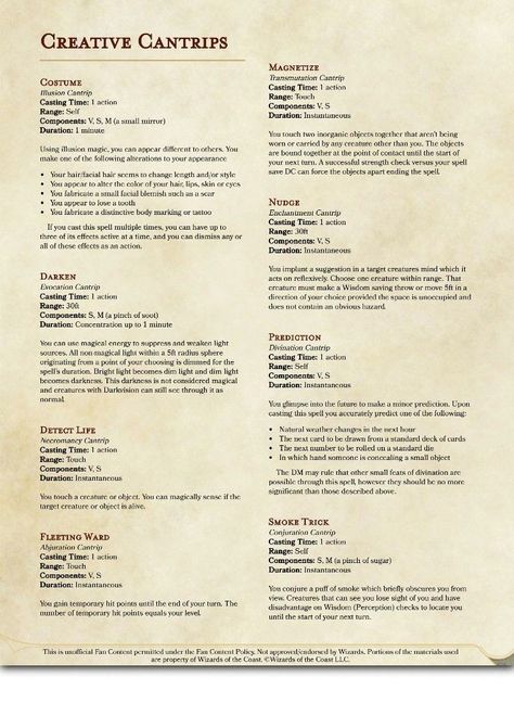 Homebrew Cantrips 5e, Dnd 5e Homebrew Cantrips, Cantrips 5e, Dnd Homebrew Rules, D&d Homebrew Spells, Homebrew Spells 5e, Dnd Spells Homebrew, D&d Spells, Dnd Cantrips