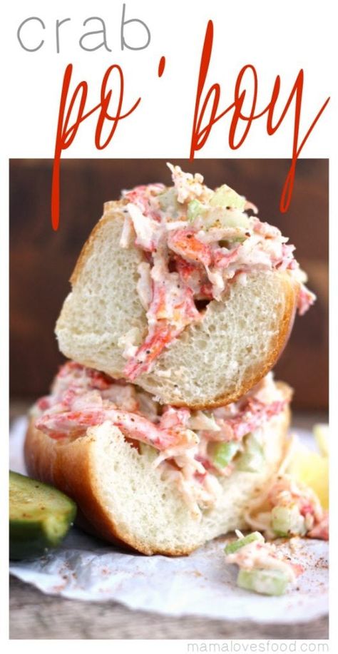 Po Boys Sandwiches, Artificial Crab, Crab Salad Sandwich, Po Boy Sandwich, Crab Sandwich, Crab Rolls, Crab Salad Recipe, Roast Beef Sandwich, Crab Meat Recipes