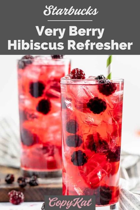 Save money and find out how to make your own Starbucks Very Berry Hibiscus Refresher at home with this easy copycat recipe. Enjoy a refreshing hibiscus iced tea drink with blackberry juice and blackberries. Fresco, Starbucks Hibiscus Refresher Recipe, Starbucks Very Berry Hibiscus Recipe, Iced Hibiscus Tea Recipe, Hibiscus Iced Tea Recipes, Hibiscus Tea Drinks, Berry Hibiscus Starbucks, Starbucks Very Berry Hibiscus, Blackberry Iced Tea