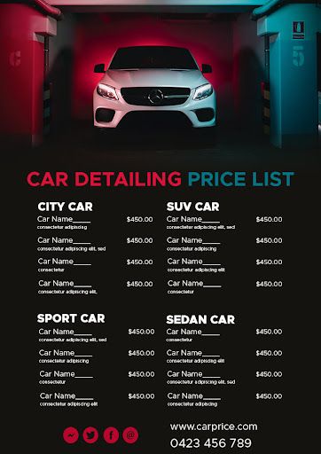 Car Detailing Services, Car Detailing Prices, Auto Detailing Price List, Car Detailing Poster, Auto Lavados Ideas, Car Detailing Price List, Carwash Posters Ideas, Car Wash Posters Ideas, Car Detailing Garage Ideas