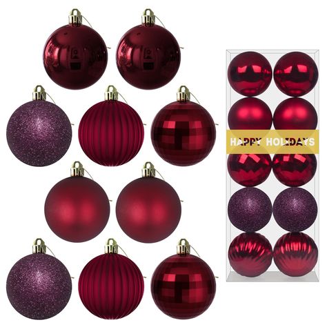 PRICES MAY VARY. MANY VARIETY - 10 ornaments in 5 finishes. DARK RED CHRISTMAS BALLS - 3.2 inches. SHATTERPROOF - Safe for kids and adults. PRE-STRUNG - String for indoors outdoors. LONG-LASTING VIVID COLOR - Unfading 3-layer industry leading paint coating. Large Christmas Balls, Valentine Wedding Decorations, Holiday Wedding Decor, Blue Christmas Ornaments, Red Ornaments, Ornament Hooks, Valentine Wedding, Hanging Rope, Burgundy Wine