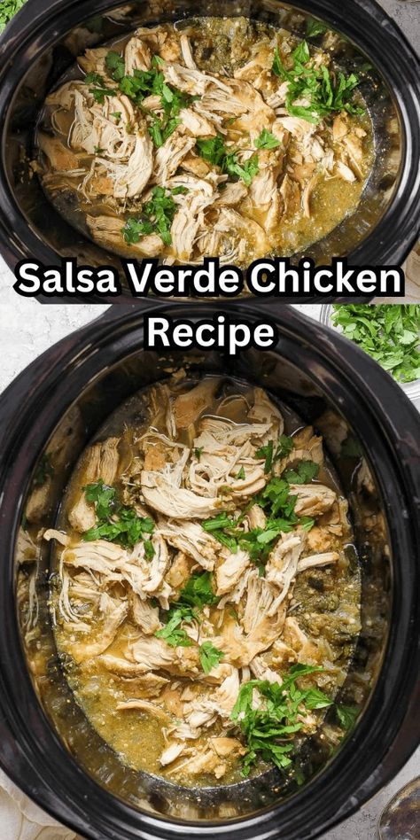 Spice up your meals with our Salsa Verde Recipe Chicken! Perfect for enchiladas or a simple main dish, this recipe is versatile and easy. Whether you're using a crockpot, instant pot, or slow cooker, this chicken with salsa verde recipe delivers delicious results every time. Save this pin for an effortless and tasty slow cooker salsa verde chicken recipe that will become a family favorite! Salsa Verde Chicken Bake, Salsa Verde Recipe Chicken, Chicken Verde Crockpot, Slow Cooker Chicken Verde, Chicken With Salsa Verde, Instant Pot Salsa Verde Chicken, Crockpot Dairy Free, Chicken With Salsa, Salsa Verde Chicken Tacos