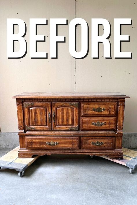 Vintage Buffet Makeover Wood Buffet Makeover, Refinish Buffet Sideboard, Refurbish Buffet Cabinet, Dresser To Buffet Makeover, Refinish Buffet Cabinet, Oak Buffet Makeover, Refinish Sideboard, Diy Buffet Cabinet Makeover, Refurbished Buffet Cabinet