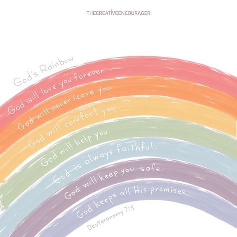 Bible Rainbow Quotes, Gods Promises Rainbow Quote, The Rainbow Is Gods Promise, Bible Verse About Rainbow, Rainbow Gods Promise Quotes, God Keeps His Promises Rainbow, Bible Verse For Kids, Gods Rainbow, Rainbow Bible Verse