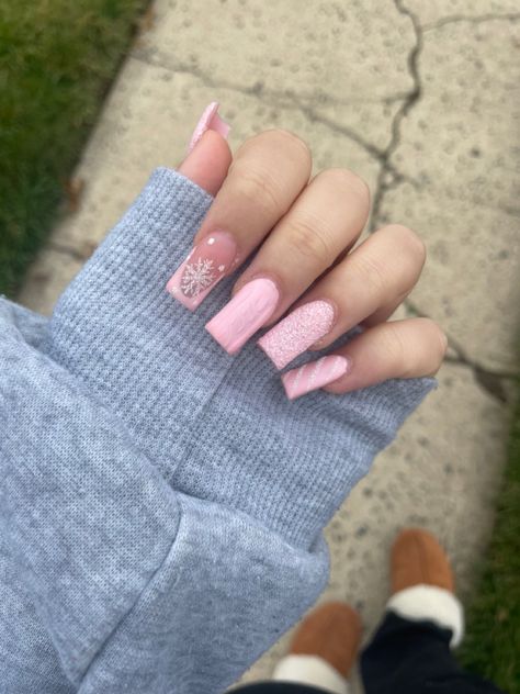 Baby Pink Nails, Winter Nails Acrylic, Colored Acrylic Nails, French Acrylic Nails, Christmas Nails Acrylic, Short Acrylic Nails Designs, Pink Acrylic Nails, Xmas Nails, Christmas Nail Designs