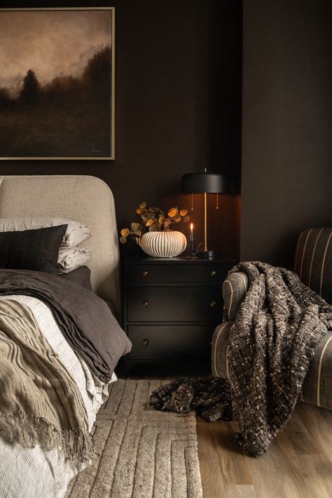 Kinnan Bed curated on LTK Autumn Bedroom Decor Cozy, Autumn Bedroom Decor, Dark Brown Bedrooms, Moody Bedroom Ideas, Bedroom Decor Cozy, Brown Bedroom, Black Bedroom, Bohemian Bedroom Decor, Pretty Bedroom