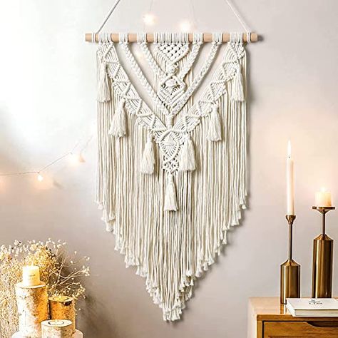 "Add a touch of bohemian elegance to any space with this handcrafted geometric macrame wall hanging. Perfect for bedrooms, living rooms, and nurseries!" Apartment Nursery, Bohemian Crafts, Tassel Crafts, Boho Macrame Wall Hanging, Art For Bedroom, Macrame Wall Decor, Macrame Wall Hanging Patterns, Boho Room Decor, Macrame Boho