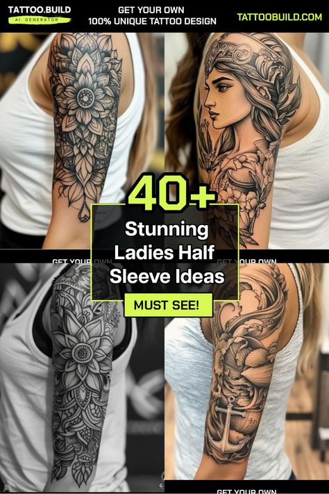 Elegant Womens Half Sleeve Tattoo Designs Gallery Womens Half Sleeve Tattoo, Half Sleeve Tattoo Ideas, Womens Half Sleeve, Cool Half Sleeve Tattoos, Floral Thigh Tattoos, Free Tattoo Designs, On Tattoo, Botanical Tattoo, Unique Tattoo Designs