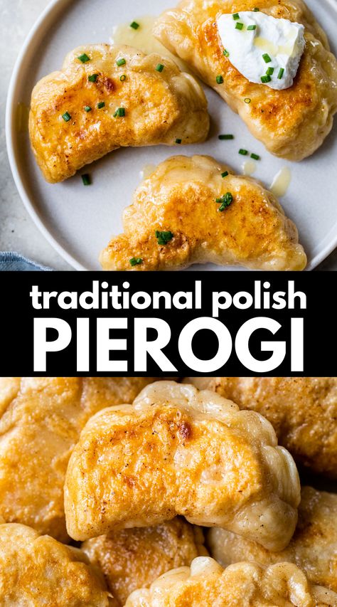 Traditional Polish Pierogi Recipe, Authentic Pierogi Recipe, Home Made Pierogies, Pirogies Recipes Polish, Sourdough Pierogi Dough, Polish Perogies Recipe, Cabbage Perogies Recipe, Polish Perogies Recipe Homemade, Homemade Perogies Recipe