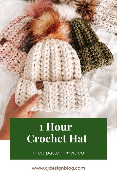 Crochet this beautiful hat in only 1 hour! All sizes included. Beginner-Friendly Crochet Hat #EasyCrochet #CrochetHat Super Bulky Yarn Patterns, Chunky Beanie Crochet Pattern, Crochet Hats Free Pattern Ladies, Bulky Yarn Patterns, Bulky Yarn Crochet, Chunky Crochet Hat, Crochet Beanie Pattern Free, Crochet Hat For Beginners, Crochet Baby Hat Patterns