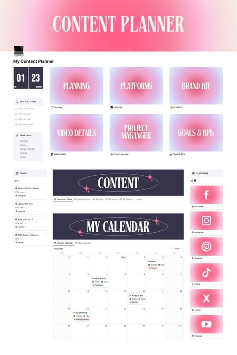 🌟 Streamline Social Media with Our Ultimate Content Planner Notion Template 🌟 ramadanplanner2024 #plannerinserts🗒️. Schedule Social Media Posts, Social Media Planner Template, Notion Inspo, Content Calendar Template, Travel Planner Template, Social Media Content Planner, Social Media Posting Schedule, Task Manager, Monthly Planner Template