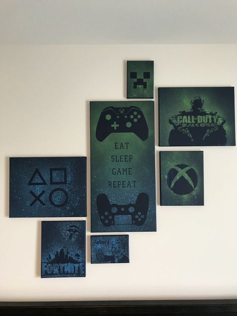 Call Of Duty Painting Ideas, Call Of Duty Room Ideas, Painting For Mens Room, Gamer Painting Ideas, Call Of Duty Painting, Boys Fortnite Bedroom, Fortnite Room Decor Ideas, Fortnite Room Ideas For Boys, Fortnite Bedroom Ideas For Boys