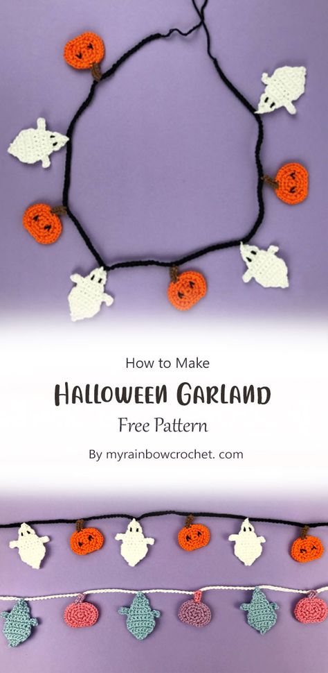 The Halloween Garland crochet pattern from myrainbowcrochet.com encapsulates the essence of Halloween in every stitch. With meticulous attention to detail and a creative flair, this pattern enables crafters of all skill levels to conjure up stunning garlands that radiate spooky charm. Crochet Fall Garland, Crochet Halloween Garland, Garland Crochet Pattern, Crochet Halloween Decorations, Garland Crochet, Crochet Flats, Crochet Garland, Halloween Garland, Fall Things