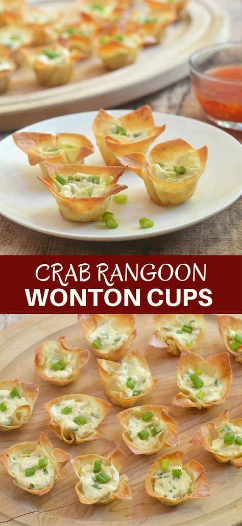 Crab Rangoon Wonton Cups with all the flavors of your favorite Chinese appetizer but baked for less guilt snacking. Crispy, creamy and tasty, they're a guaranteed party hit! Appetizers Gourmet, Christmas Seafood, Appetizers Cold, Crab Wontons, Appetizers Seafood, Seafood Appetizers Easy, Gourmet Seafood, Simple Appetizers, Chinese Appetizers