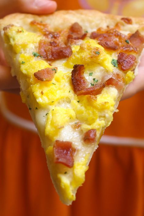 This easy Breakfast Pizza recipe begins with my homemade pizza dough, topped with crisp bacon bits, scrambled eggs and mozzarella cheese. With a few tips, you can make it fast to feed the whole family on busy mornings. Here you’ll learn everything to make the best bacon pizza! Eggs Cheese Breakfast, Kid Friendly Breakfasts, Breakfast Pizza Recipe, Bacon Pizza, Bacon Egg And Cheese, Making Homemade Pizza, Bacon Breakfast, Homemade Pizza Dough, Homemade Breakfast