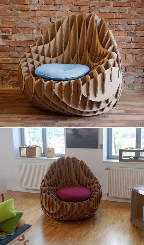 MC 205: Recycled cardboard armchair by Nordwerk Design Recycled Material Furniture, Cardboard Chair Design, Cardboard Furniture Design, Cardboard Decor, Cardboard Chair, Mdf Furniture, Cardboard Playhouse, Recycle Design, Dt Projects