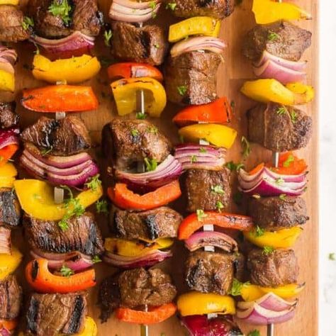 Beef Kabobs - Spend With Pennies Beef Kabobs In Oven, Kebab Marinade, Beef Shish Kabob, Kabobs On The Grill, Summer Dinner Recipes Grill, Best Marinade, Kabob Marinade, Salt Recipes, Steak Kabobs