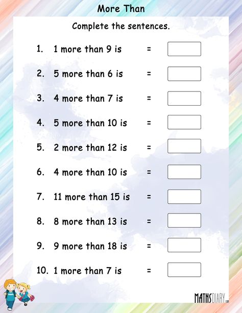 A Number More than Other Number - MathsDiary.com Spring Math Worksheets, Mental Maths Worksheets, Worksheets For Class 1, Math Addition Worksheets, 3rd Grade Math Worksheets, Mathematics Worksheets, 2nd Grade Math Worksheets, 1st Grade Math Worksheets, Printable Math Worksheets