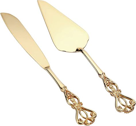 Amazon.com | BSTKEY Gold Cake Knife and Server Set, Cake Pie Pastry Servers Crown Shape Handle Vintage Cake Serving Set for Wedding Birthday Parties Anniversary Christmas and Events: Cake, Pie & Pastry Servers Pie Pastry, Cake Knife Set, Cake Serving Set, Cake Serving, Cake Pie, Cake Knife, Gold Cake, Cake Servings, Vintage Cake