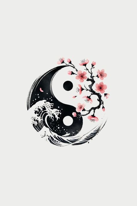 Cherry Blossom Yin Yang Tattoo, Ying Yang Tattoo Sisters, Ying And Yang Couple Tattoos, Shark Yin Yang Tattoo, Creative Ying Yang Tattoo, Flower Yin Yang Tattoo, Tattoo Yin Yang Ideas, Symbols For Growth, Yin Yang Mandala Tattoo