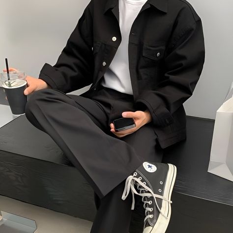 Male Outfits Aesthetic, Black Shirt Outfit Men, Drama Clothes, Aesthetic Male Outfits, Men Aesthetic Outfits, Korean Street Fashion Men, Black Outfit Men, Guys Clothing Styles, Cool Outfits For Men