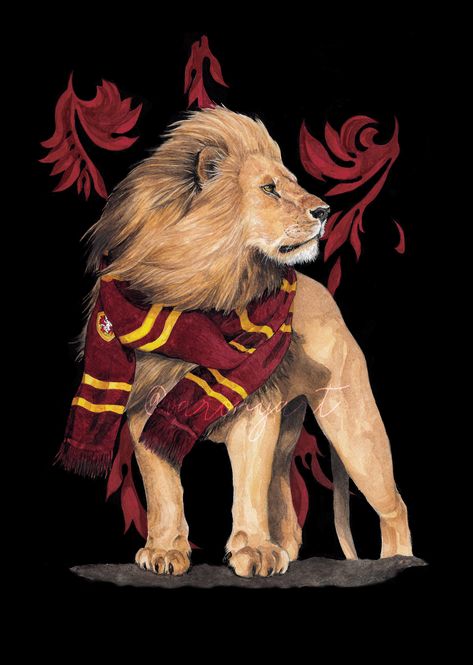 Watercolour painting of Harry Potters - Gryffindor Lion - Art by VC Gryffindor Lion, Watercolour Painting, We Heart It, Lion, Lost, Art